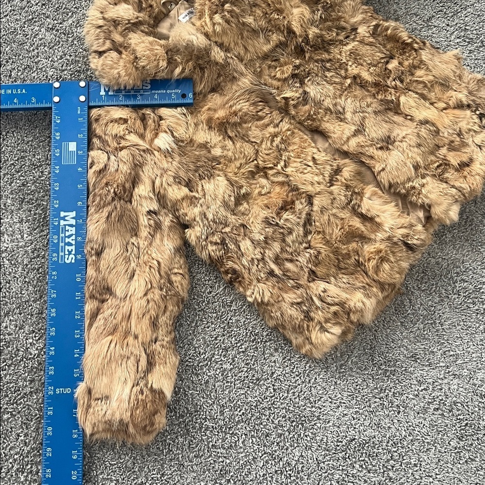Vintage Genuine Tan Rabbit Fur Long-Sleeve Boho Mod Retro Opera Coat - Size 7/8 - Picture 9 of 9